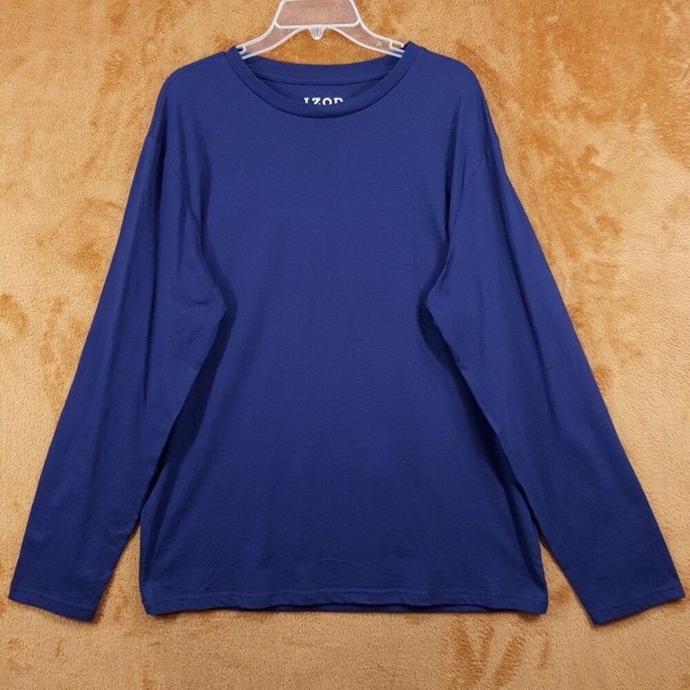 IZOD Shirt Mens Large Blue Pullover Crew Long Sleeve T-Shirt Sleep Tee Casual - Picture 1 of 4